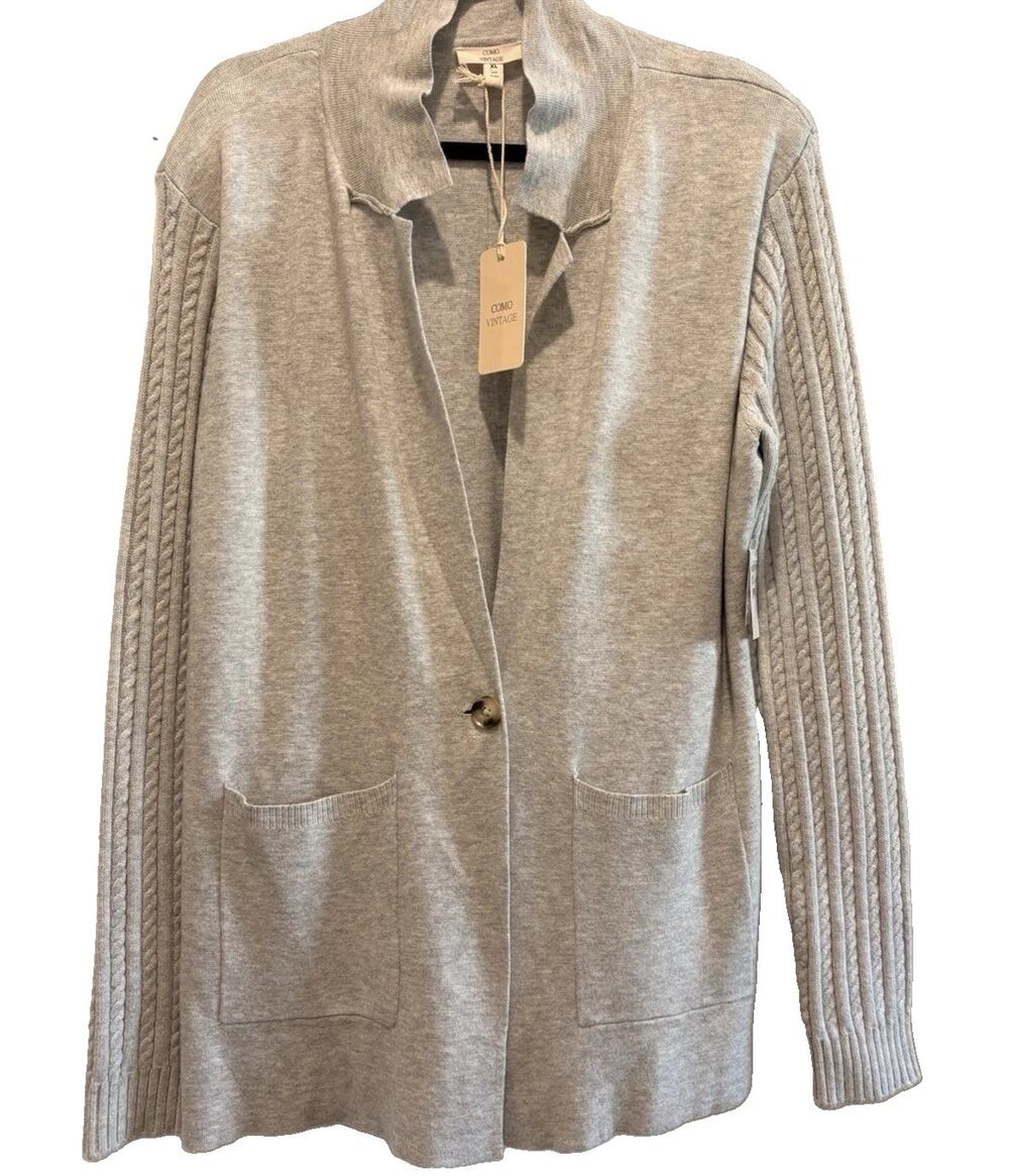 Como Vintage NWT Nordstrom Heather Grey Cardigan Sweater Cable-Knit Pockets XL